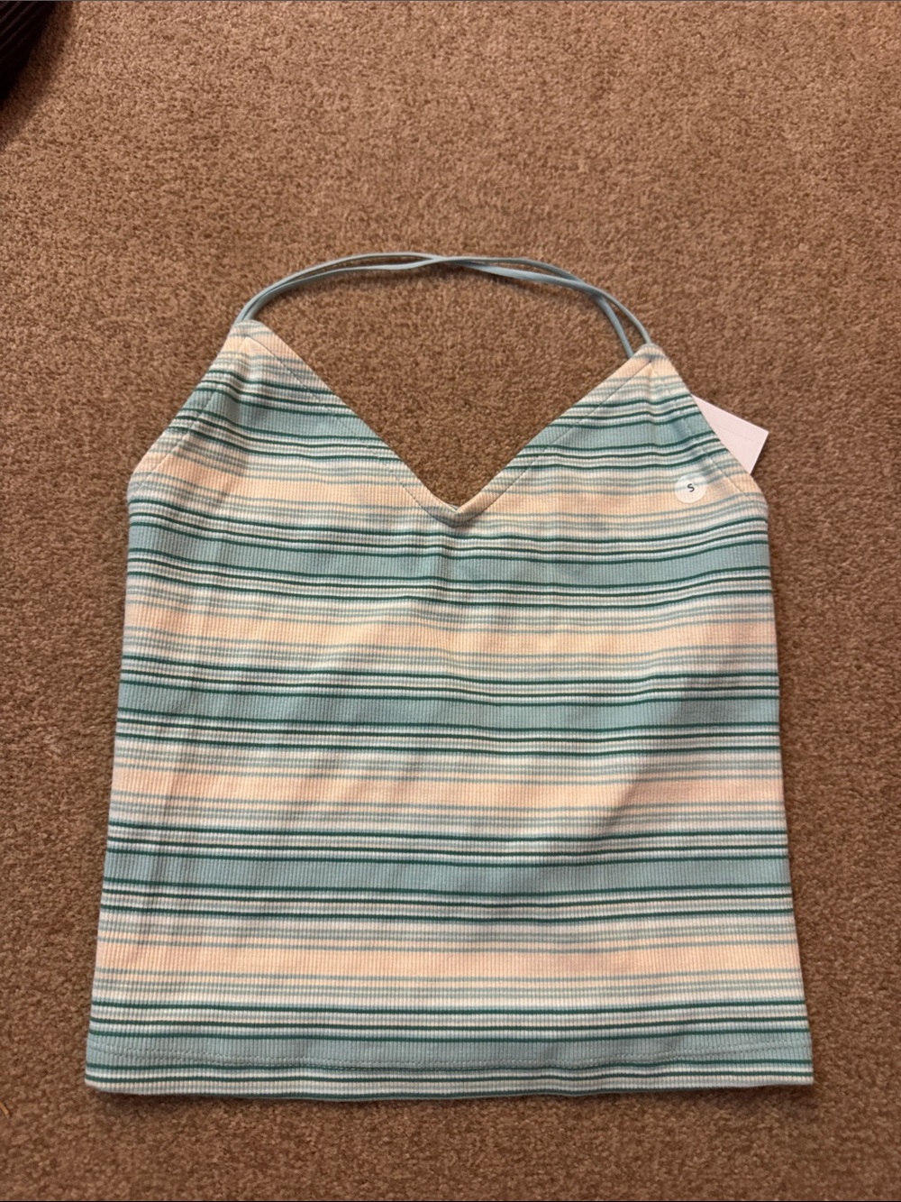 American Eagle NWT Striped Halter Top open back in Light Blue & Cream size small